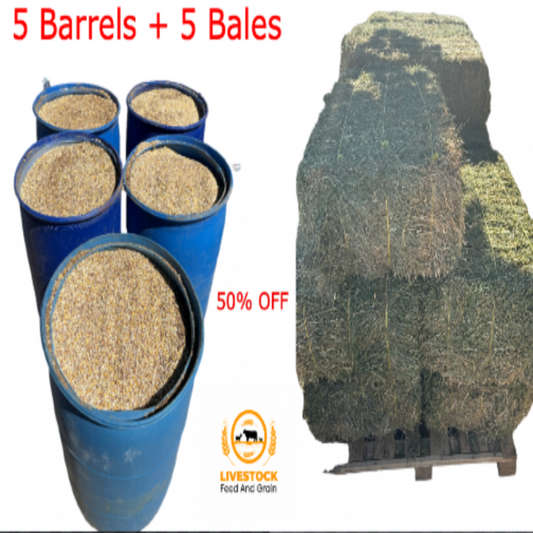 5 Barrels of Livestock Feed + 5 Bales of Alfalfa (BLACK FRIDAY SPECIAL) 50% OFF